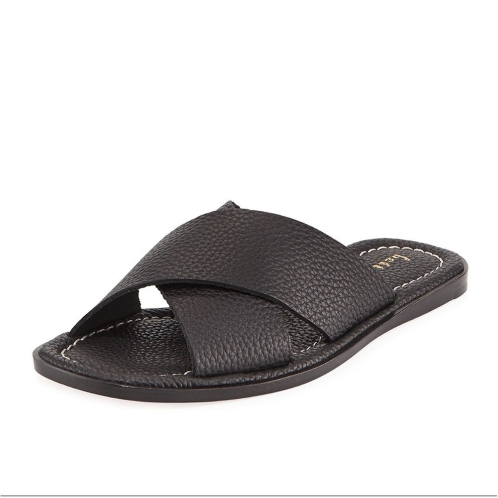 Bettye Muller Black Cross Strap Keen Leather Sandal